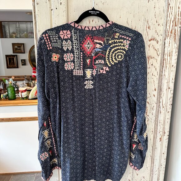 JOHNNY WAS SILK EMBROIDERED TUNIC BLOUSE - Picture 2 of 6